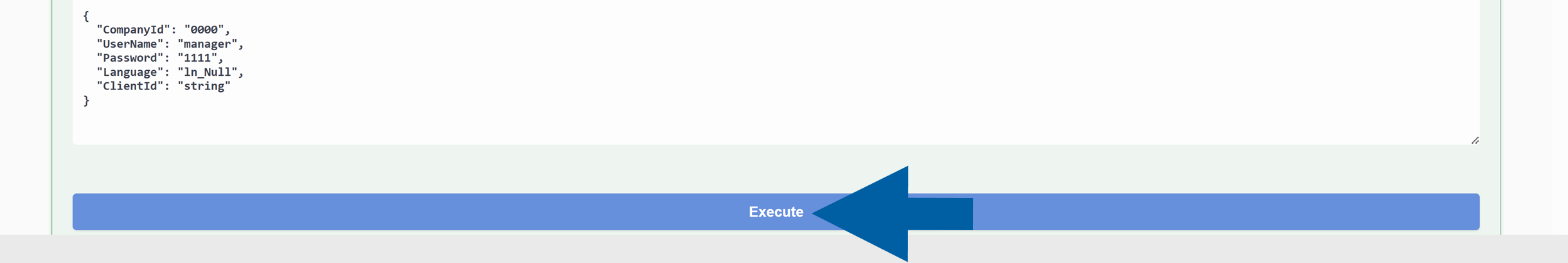 screen showing where to click to execute the request