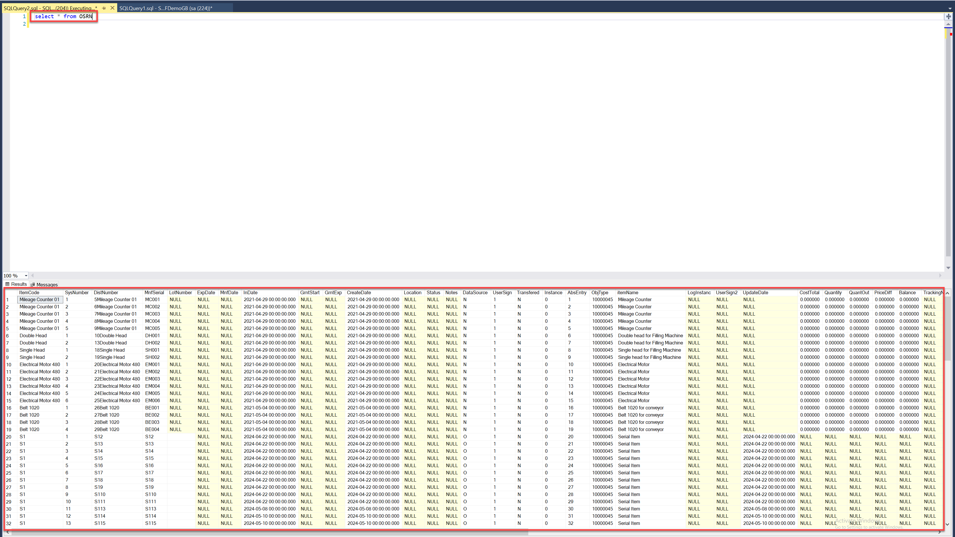 Test SQL Query
