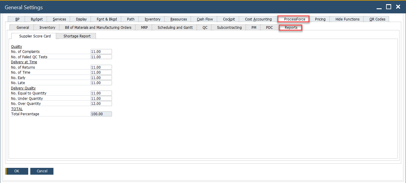 Reports tab