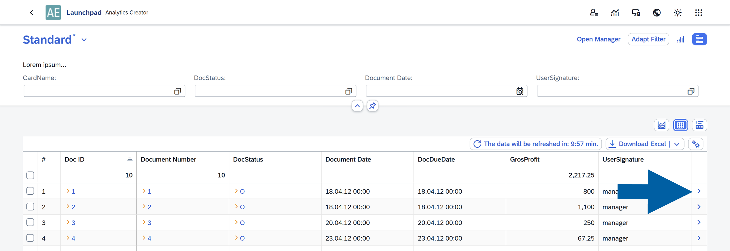 screen showing how a drill-down looks in the reports