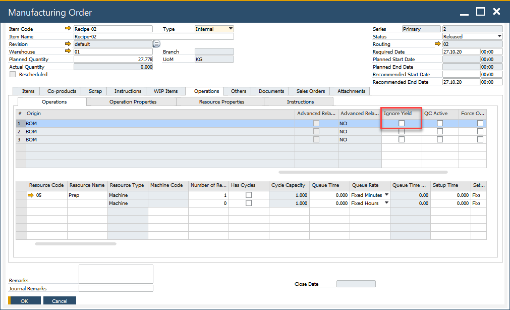 Yield Checkbox