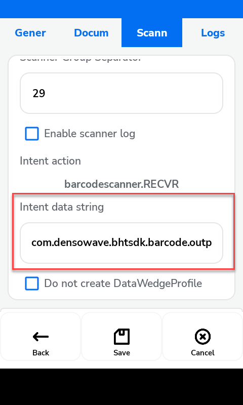 Intent data string